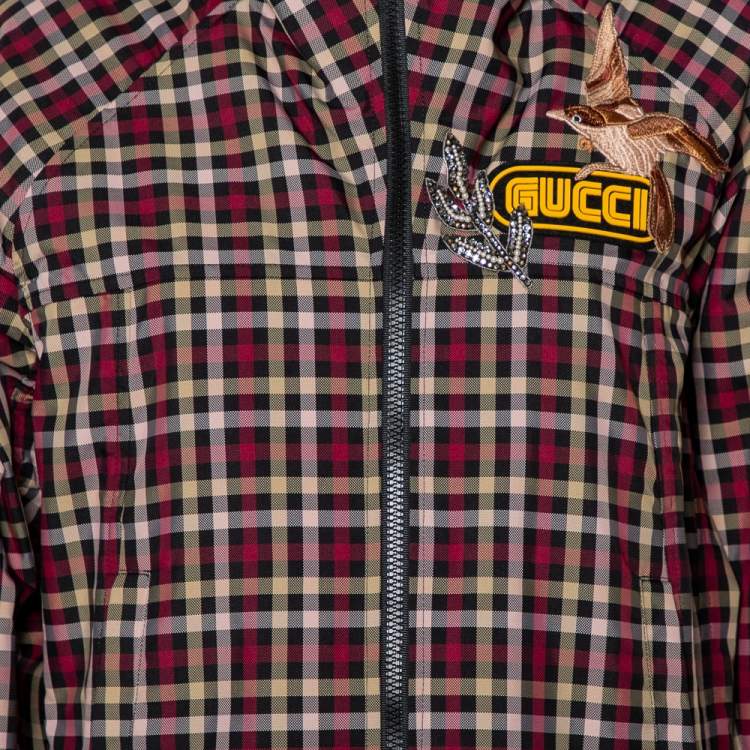 Pre Owned Gucci Multicolor Plaid Canvas Zipper Front Hooded Coat S