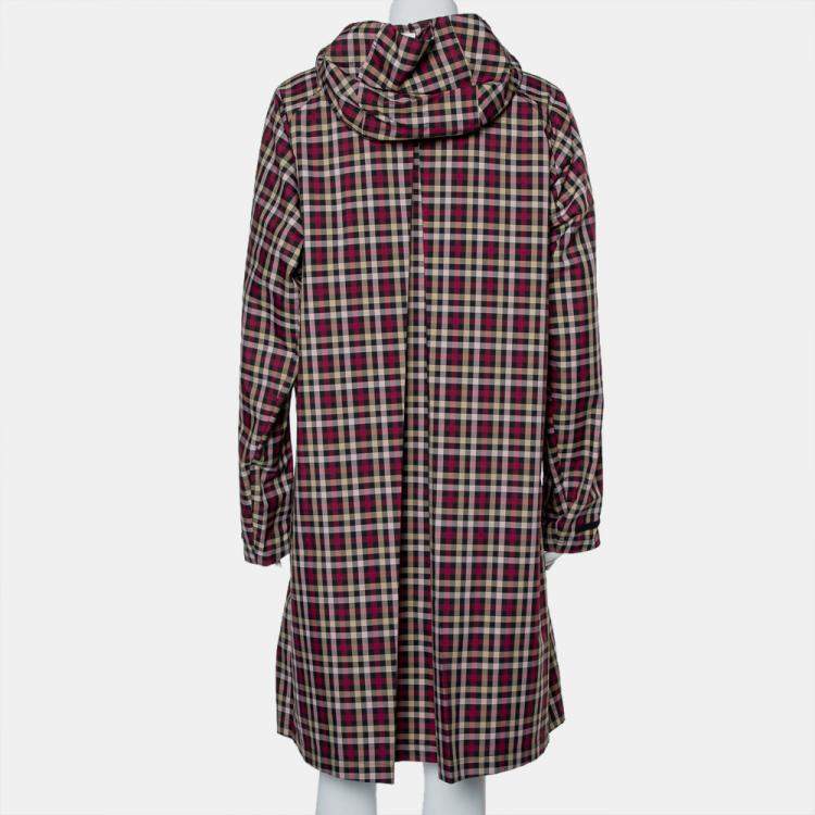 Pre Owned Gucci Multicolor Plaid Canvas Zipper Front Hooded Coat S