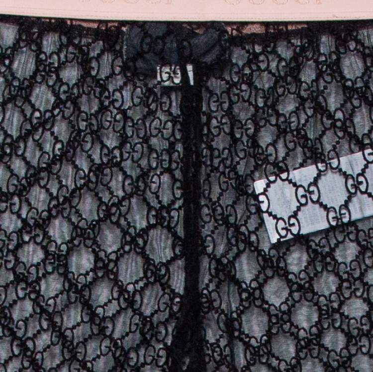 مملوكة مسبقًا Gucci Black Logo Embroidered Tulle Sheer Leggings XS