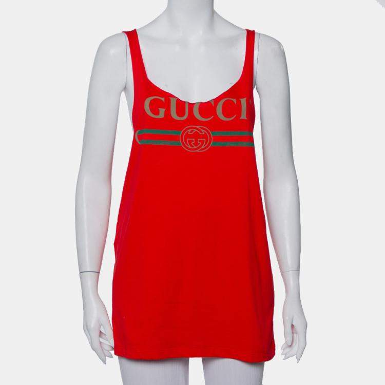مملوكة مسبقًا Gucci Red Logo Printed Cotton Tank Top S