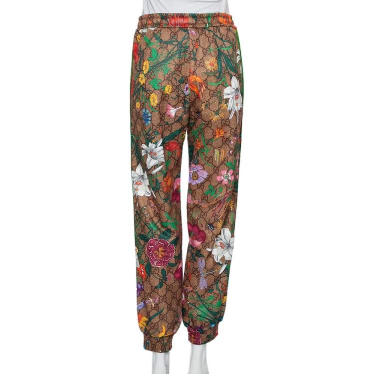 Pre Owned Gucci Brown Floral Printed Knit Joggers S