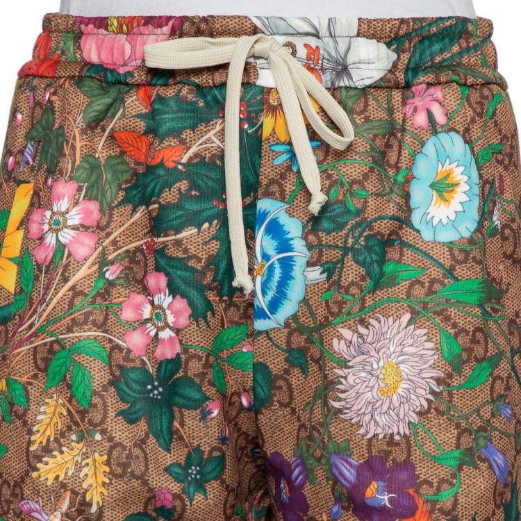 Pre Owned Gucci Brown Floral Printed Knit Joggers S