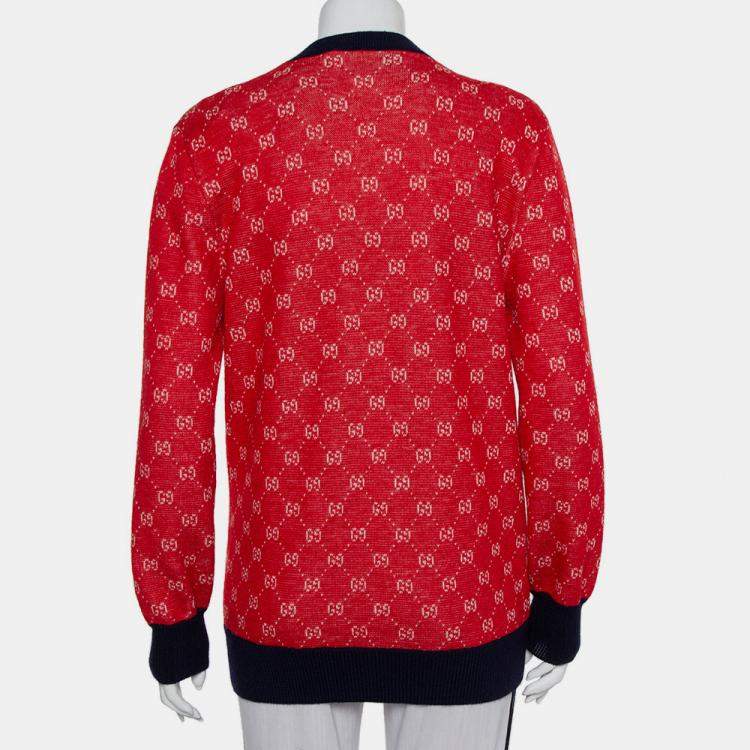 Pre Owned Gucci Red Wool & Alpaca Button Front Cardigan XS