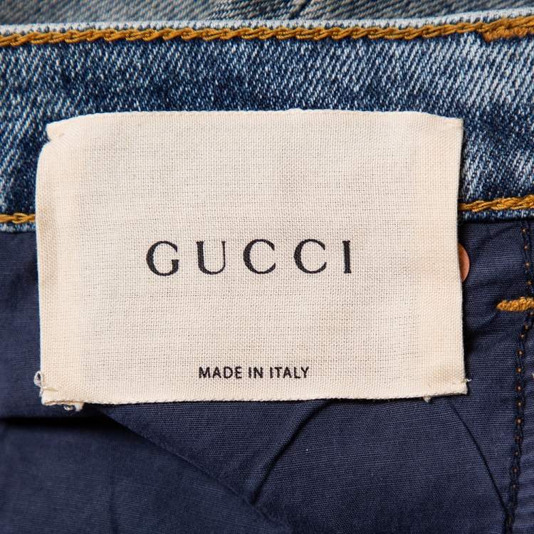 Pre Owned Gucci Blue Logo Printed Denim Muddy Effect Skinny Jeans M