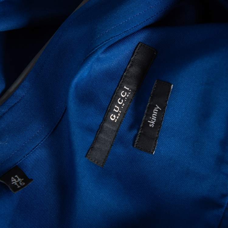 Pre Owned Gucci Blue Cotton Contrast Collar Detail Short Sleeve Skinny Fit Shirt L