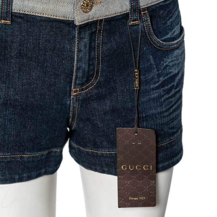 Pre Owned Gucci Navy Blue Denim Horsebit Detail Shorts M