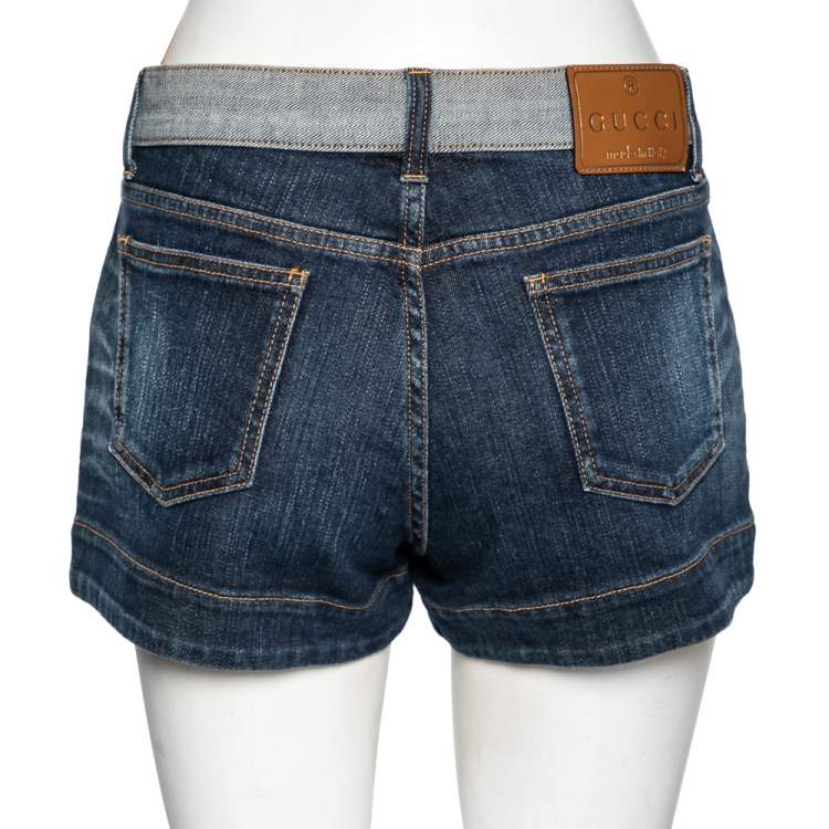 Pre Owned Gucci Navy Blue Denim Horsebit Detail Shorts M