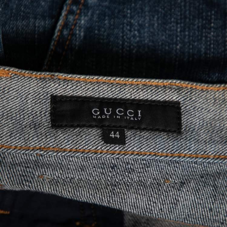 Pre Owned Gucci Navy Blue Denim Horsebit Detail Shorts M