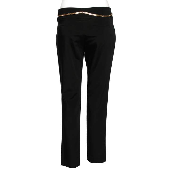 Pre Owned Gucci Black Crepe Belted Chain Detail Cropped Tailored Trousers M