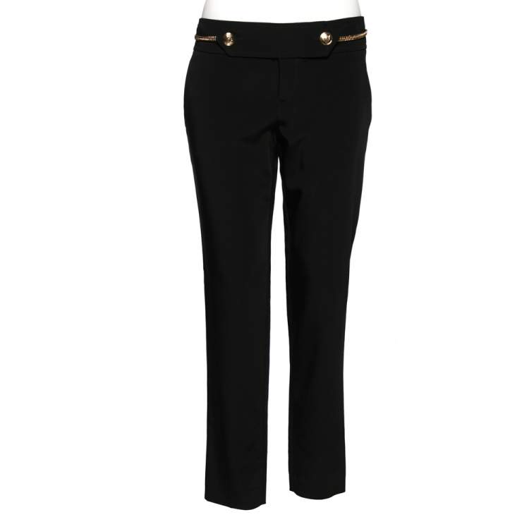 Pre Owned Gucci Black Crepe Belted Chain Detail Cropped Tailored Trousers M