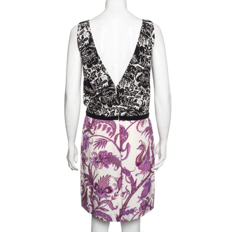 Pre Owned Gucci Multicolor Printed Silk Pleated V Neck Dress M