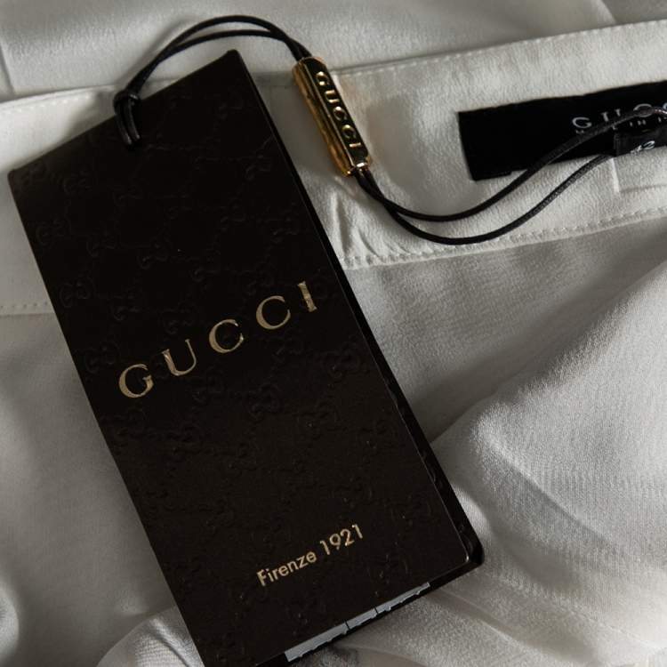 Pre Owned Gucci White Horse and Tassel Printed Silk Pants M