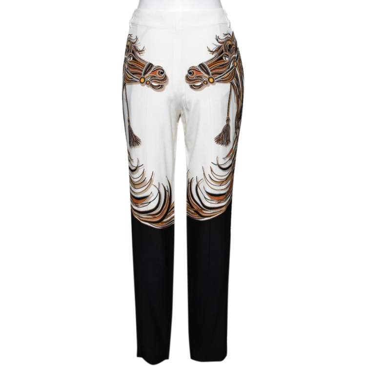 Pre Owned Gucci White Horse and Tassel Printed Silk Pants M