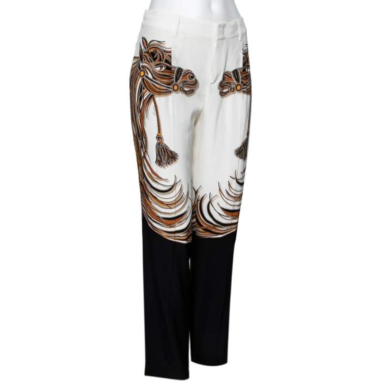Pre Owned Gucci White Horse and Tassel Printed Silk Pants M