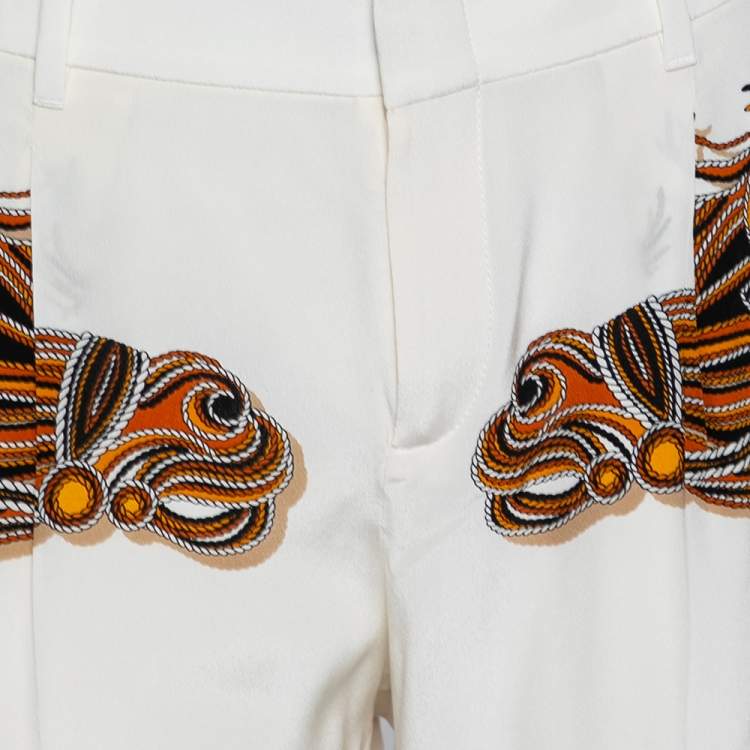 Pre Owned Gucci White Horse and Tassel Printed Silk Pants M