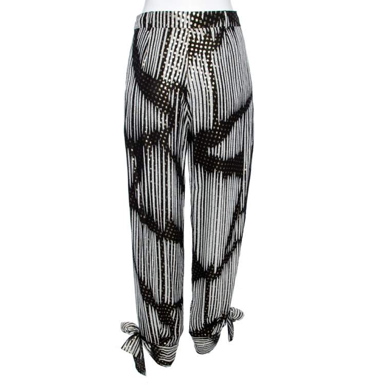 Pre Owned Gucci Monochrome & Lurex Polka Dotted Silk Pants M