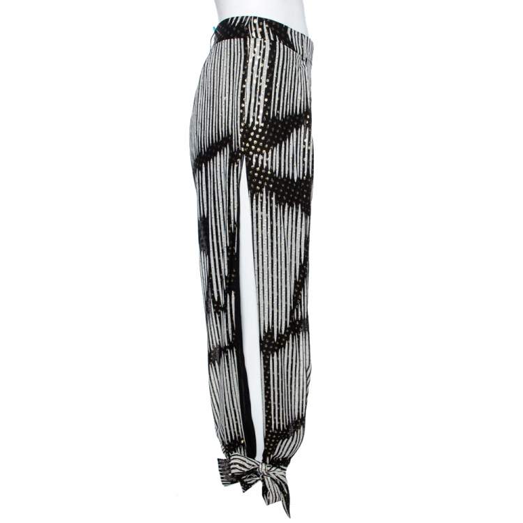 Pre Owned Gucci Monochrome & Lurex Polka Dotted Silk Pants M