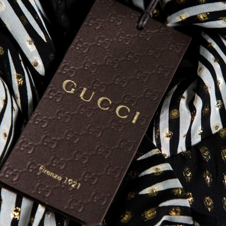 Pre Owned Gucci Monochrome & Lurex Polka Dotted Silk Pants M
