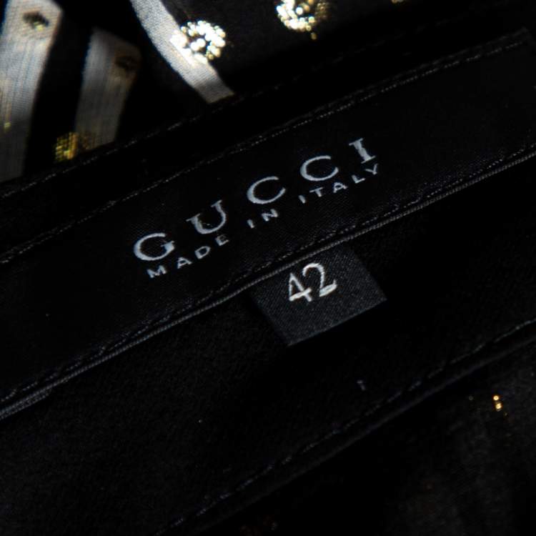 Pre Owned Gucci Monochrome & Lurex Polka Dotted Silk Pants M