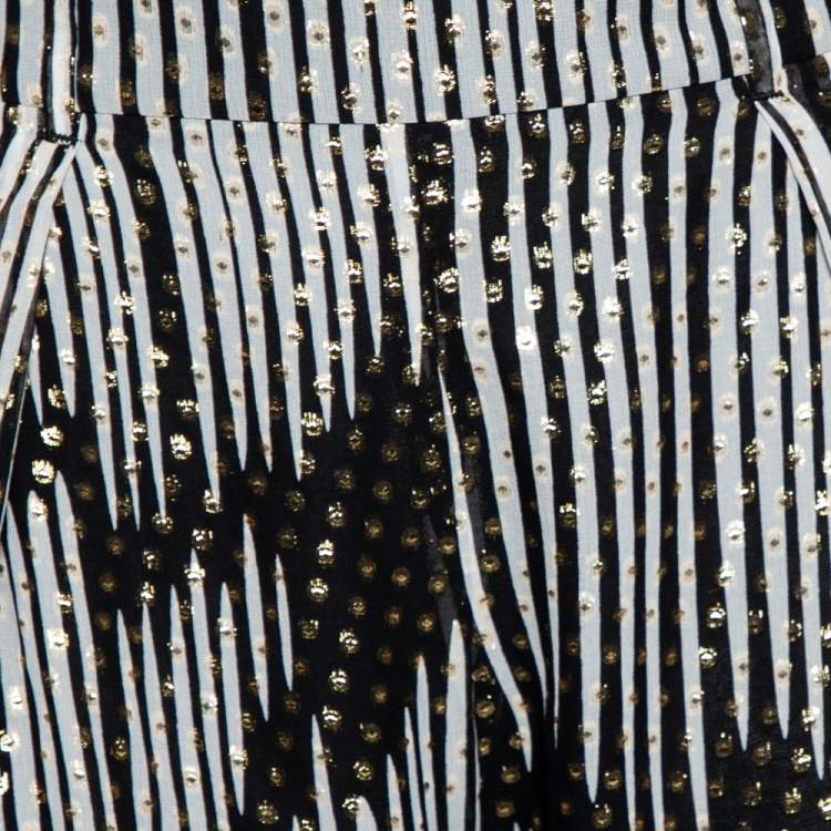 Pre Owned Gucci Monochrome & Lurex Polka Dotted Silk Pants M