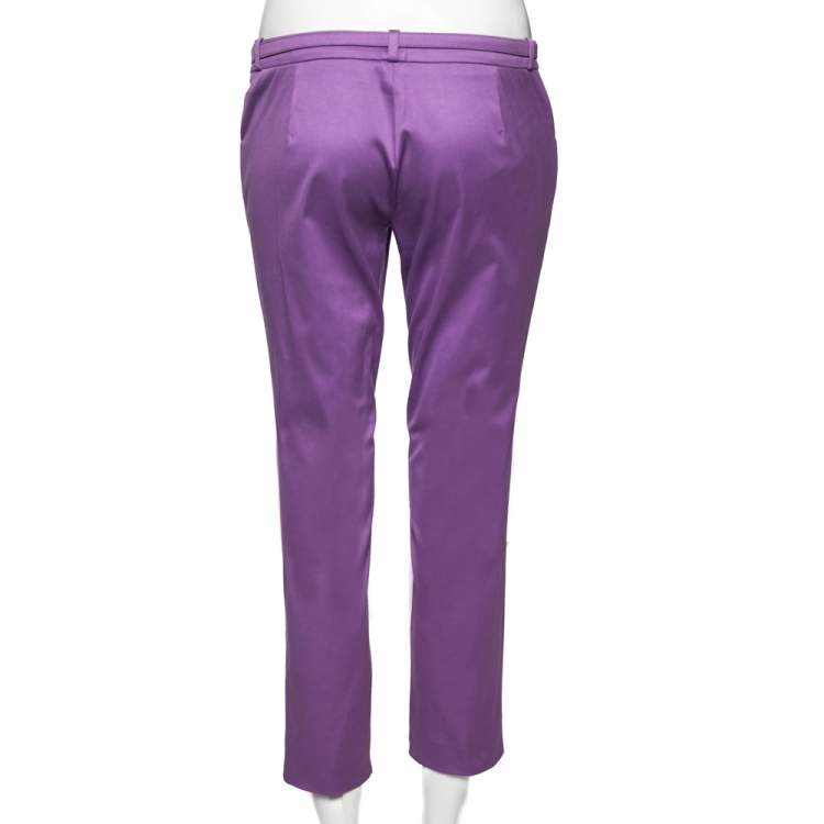 Pre Owned Gucci Purple Cotton Buckle Belted Trouser M