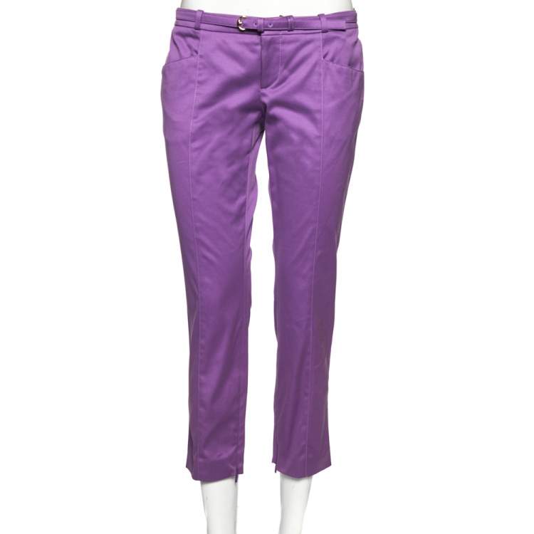 Pre Owned Gucci Purple Cotton Buckle Belted Trouser M