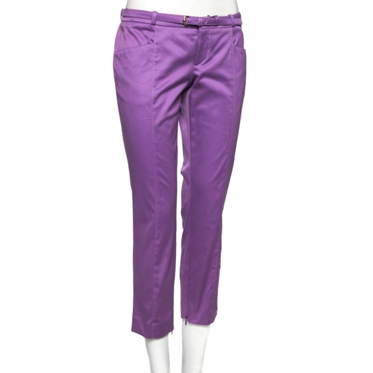 Pre Owned Gucci Purple Cotton Buckle Belted Trouser M