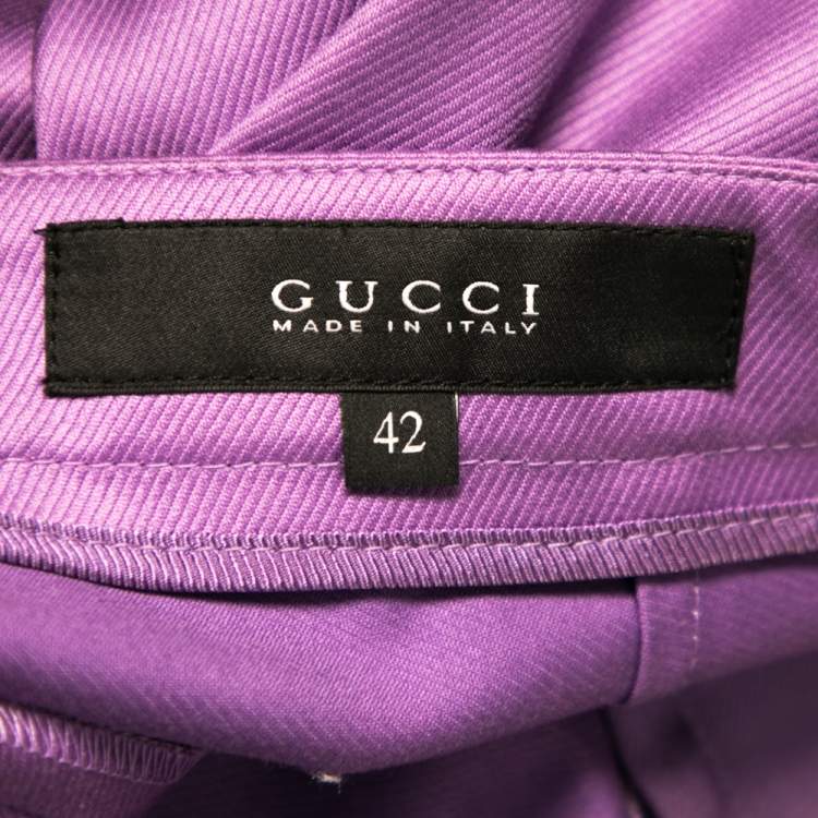 Pre Owned Gucci Purple Cotton Buckle Belted Trouser M