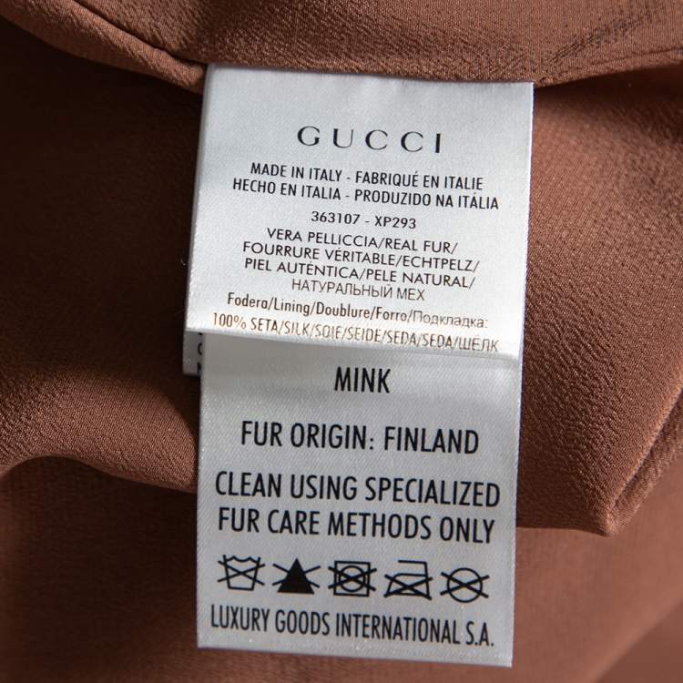 Pre Owned Gucci Pink Mink Fur Long Sleeve Top & Leather Skirt Set M