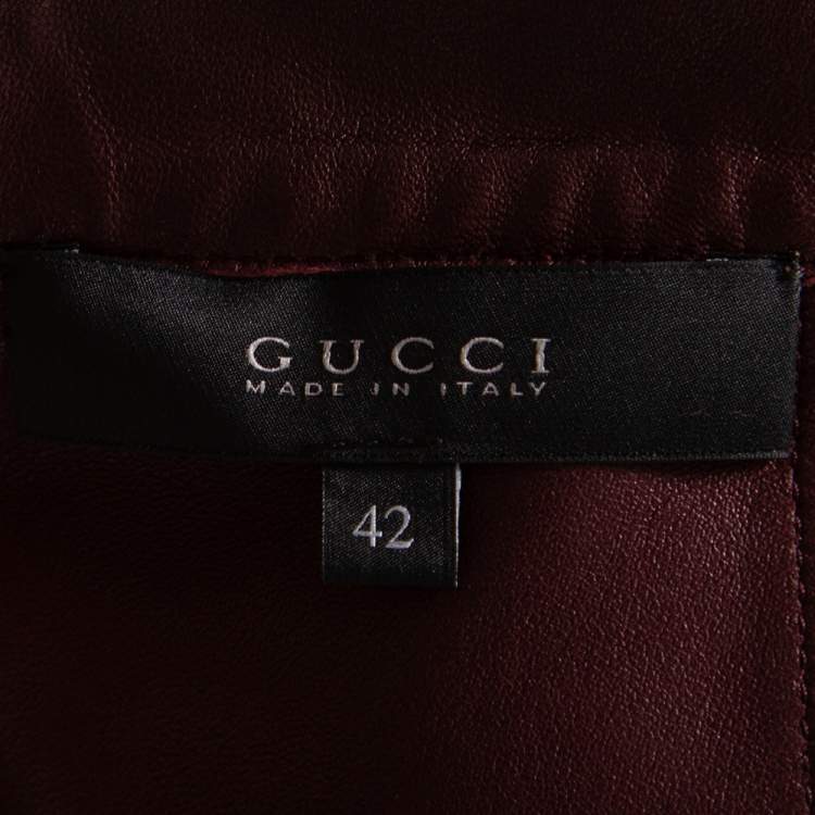 Pre Owned Gucci Pink Mink Fur Long Sleeve Top & Leather Skirt Set M