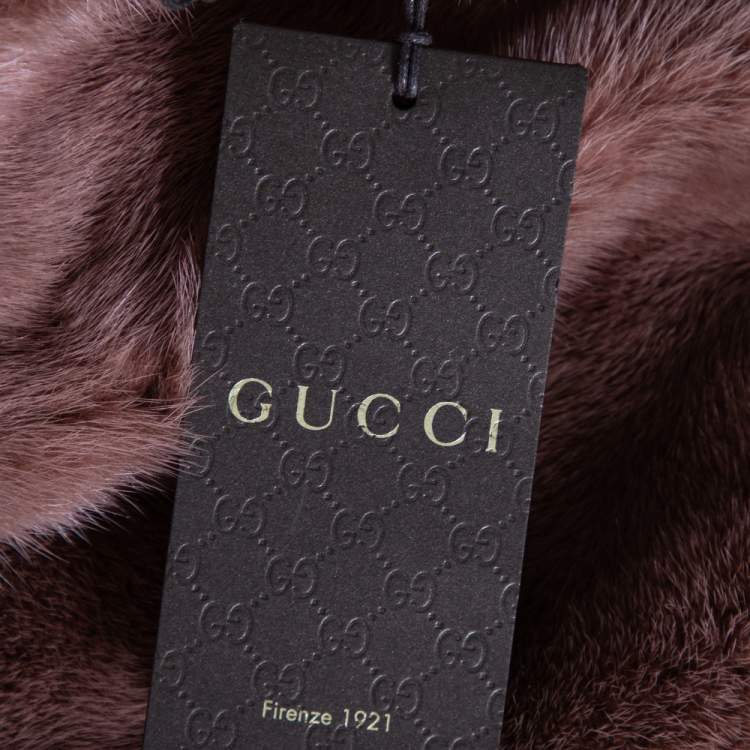 Pre Owned Gucci Pink Mink Fur Long Sleeve Top & Leather Skirt Set M