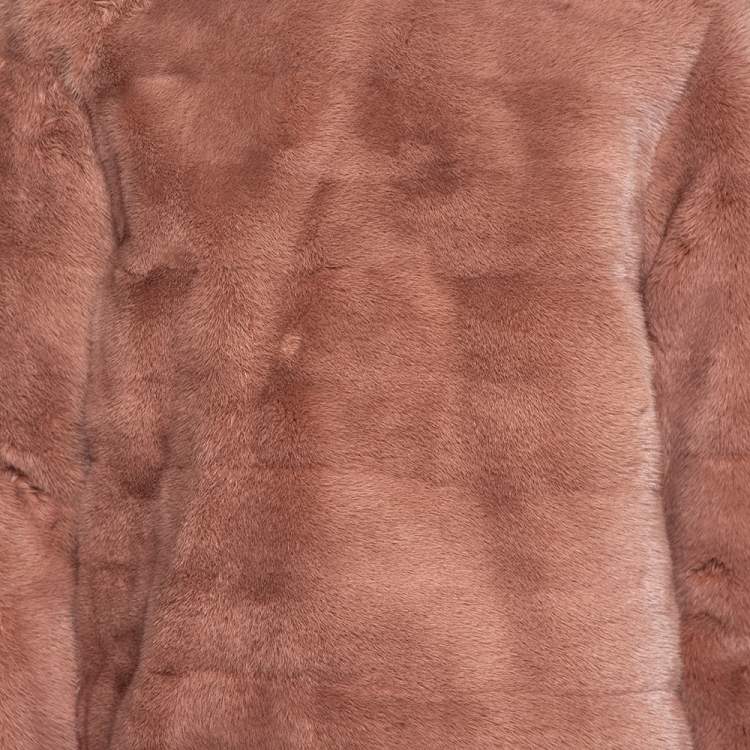 Pre Owned Gucci Pink Mink Fur Long Sleeve Top & Leather Skirt Set M