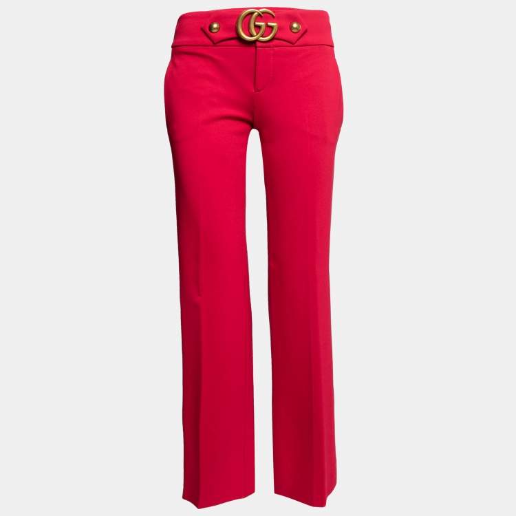 Pre Owned Gucci Fuchsia Crepe GG Buckle Detail Cropped Flared Pants M