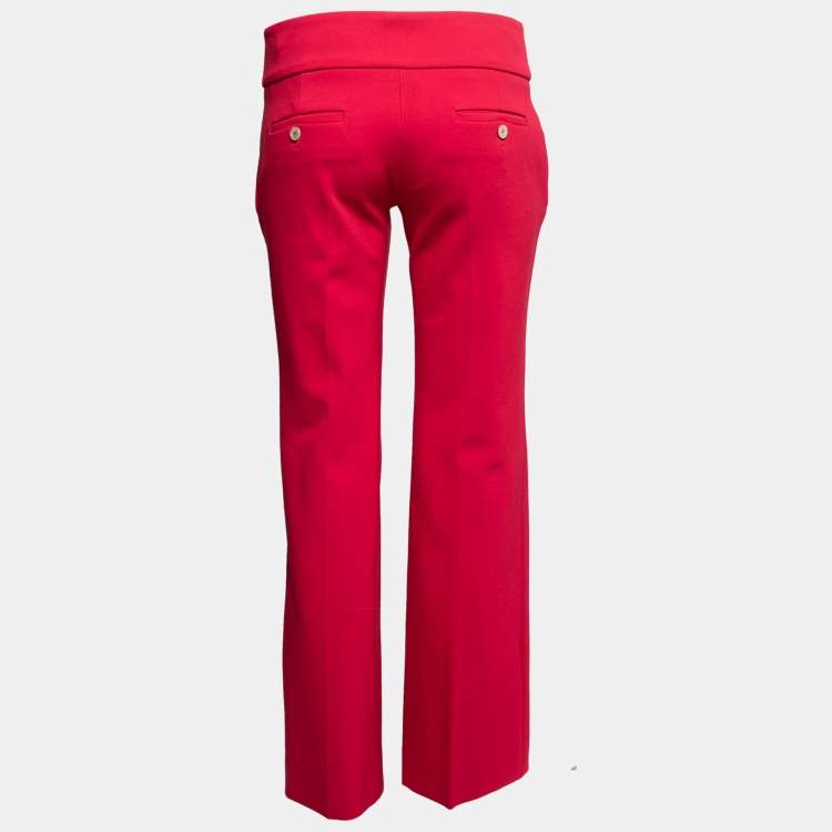 Pre Owned Gucci Fuchsia Crepe GG Buckle Detail Cropped Flared Pants M