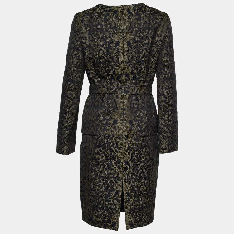 Pre Owned Gucci Green Animal Pattered Jacquard Skirt Suit M