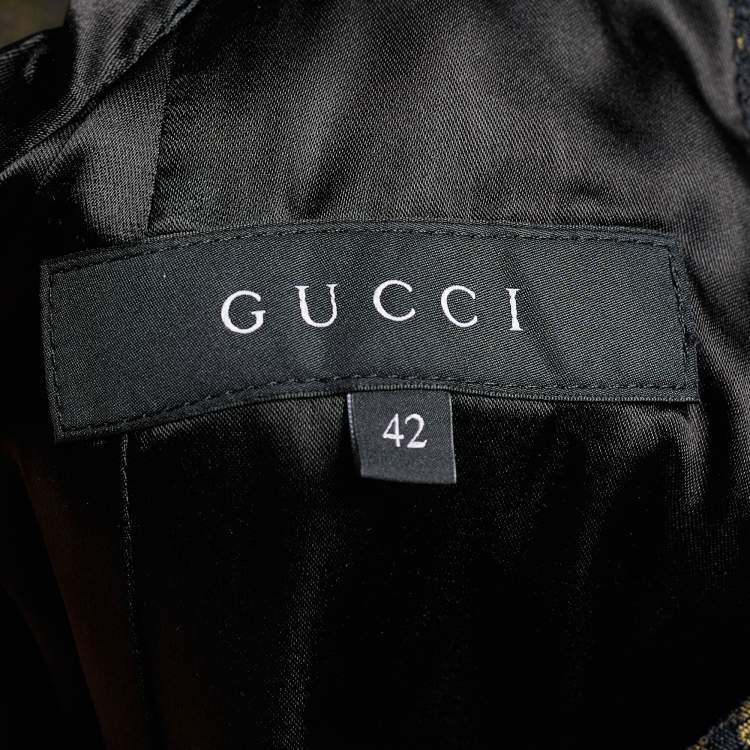 Pre Owned Gucci Green Animal Pattered Jacquard Skirt Suit M
