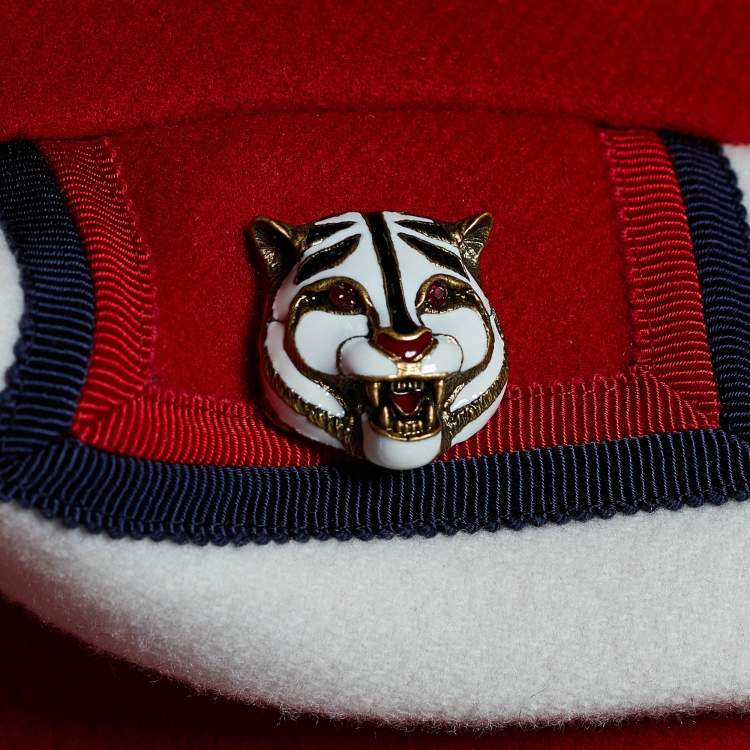 Pre Owned Gucci Red Wool Feline Button Detail Long Coat M