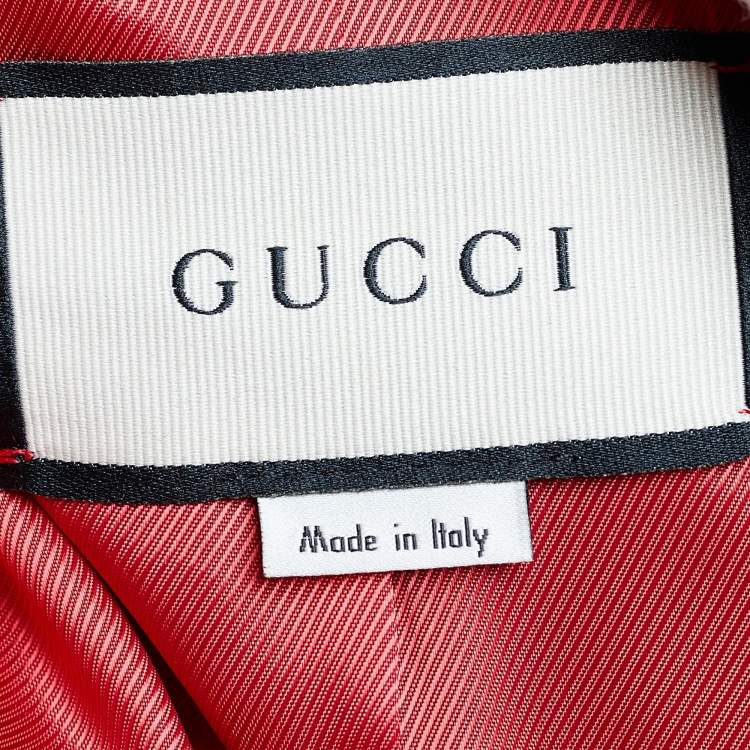 Pre Owned Gucci Red Wool Feline Button Detail Long Coat M