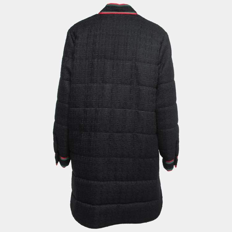 Pre Owned Gucci Black Wool Web-Trim Padded Jacket S