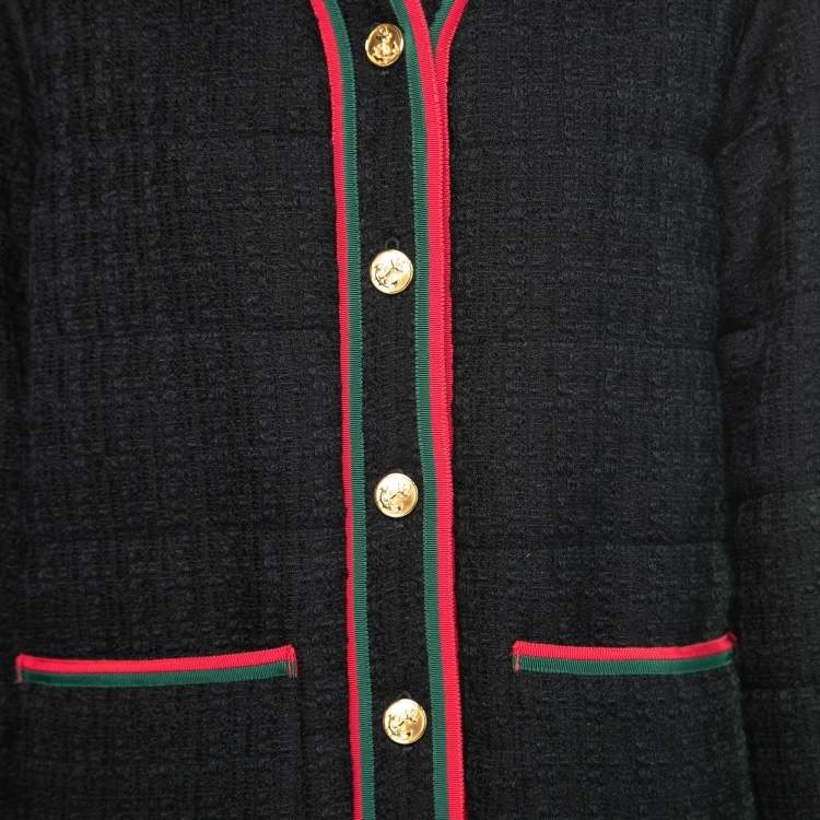 Pre Owned Gucci Black Wool Web-Trim Padded Jacket S