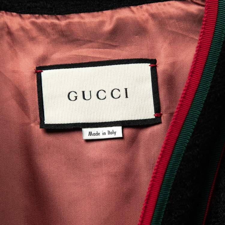Pre Owned Gucci Black Wool Web-Trim Padded Jacket S