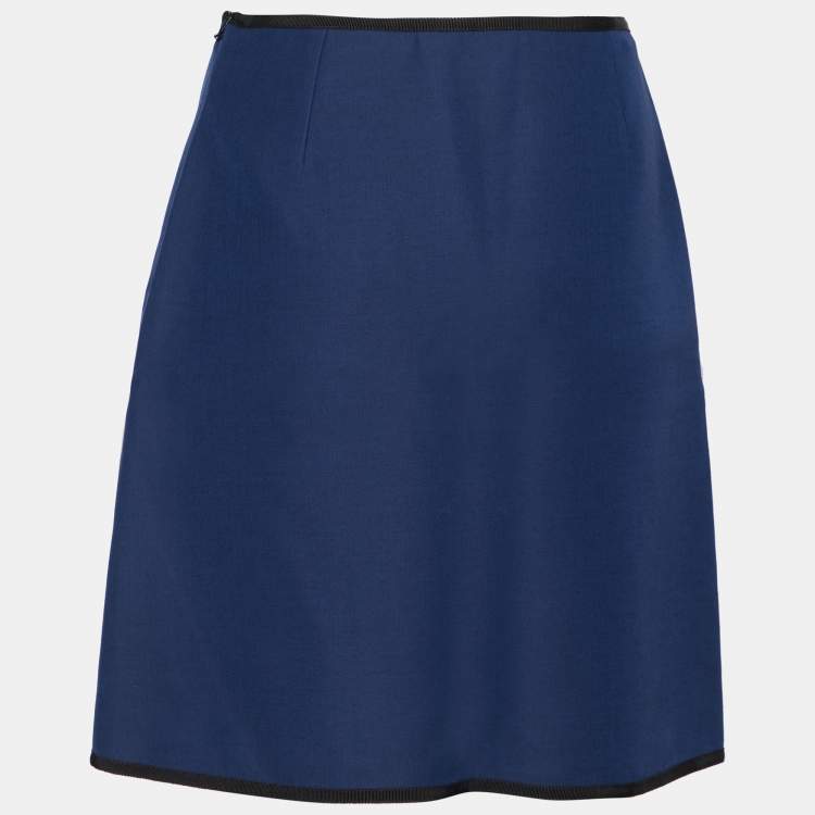 Pre Owned Gucci Navy Blue Wool & Silk Pleat Detail Skirt S