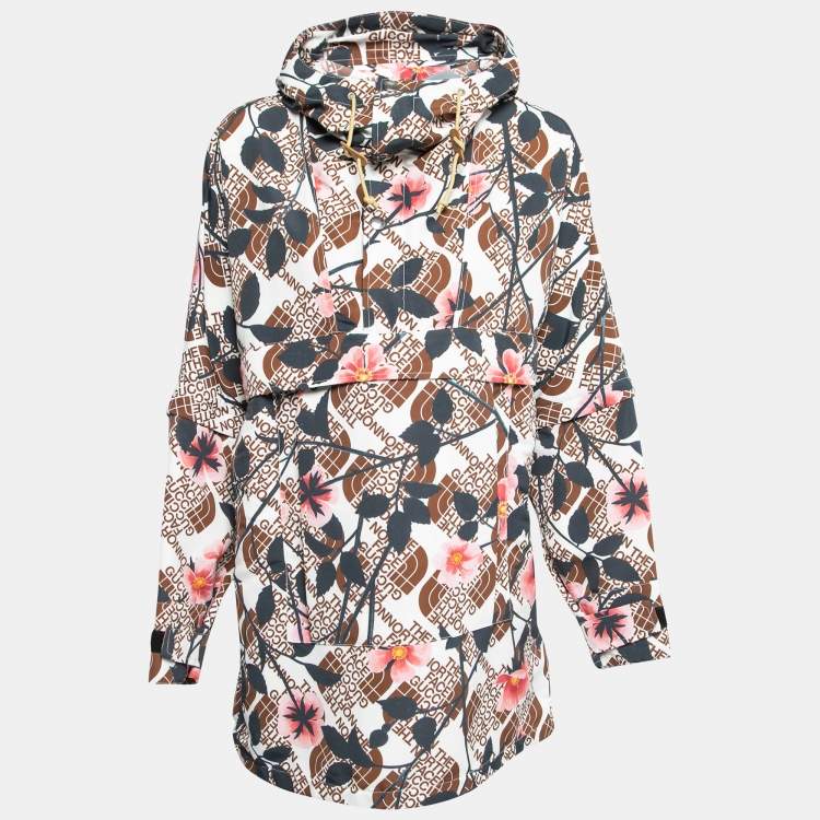 Pre Owned Gucci X North Face Multicolor Floral Print Synthetic Hooded Jacket XXS