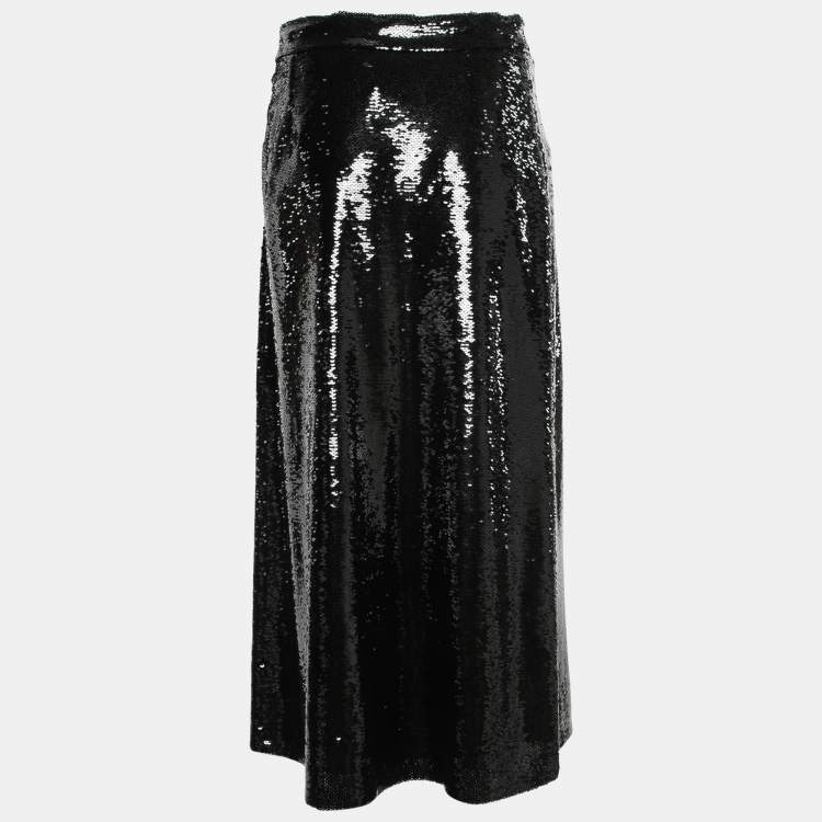 Pre Owned Gucci Black Sequined Midi Skirt M