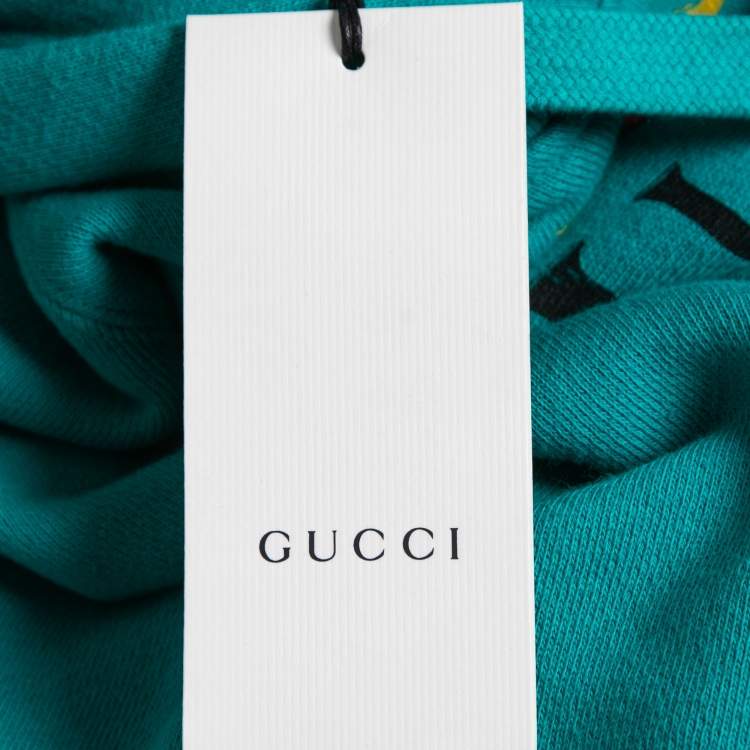Pre Owned Gucci Teal Blue Cotton Planet Sequined Hooded Sweatshirt XS