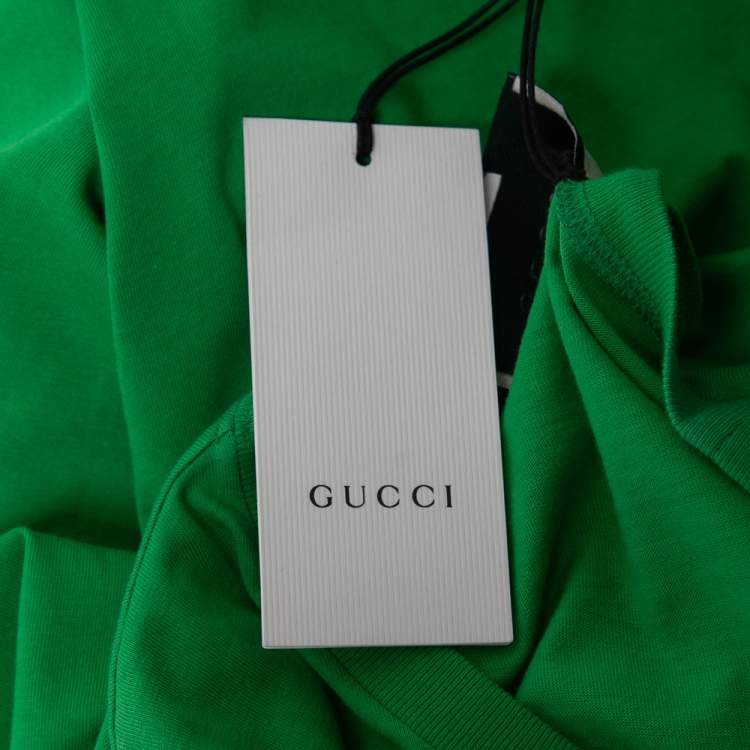 Pre Owned Gucci Green Logo Print Rhinestone Embellished T-Shirt L
