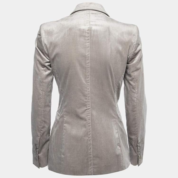 Pre Owned Gucci Taupe Corduroy Button Front Blazer S