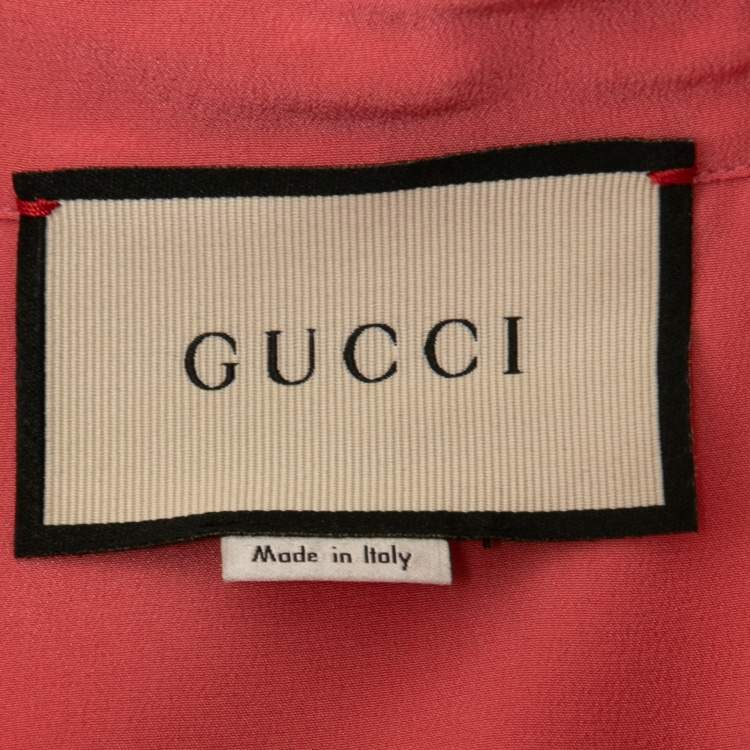 Pre Owned Gucci Pink Silk-Satin Pleated Long Sleeve Shirt L