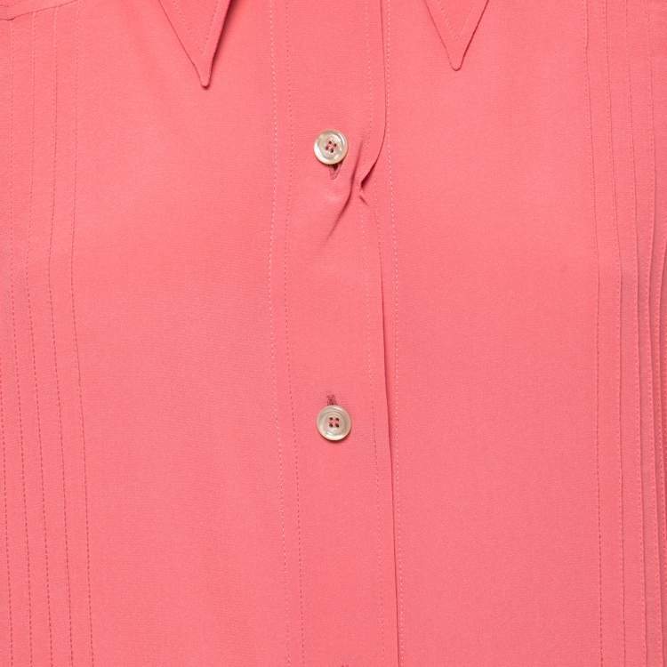 Pre Owned Gucci Pink Silk-Satin Pleated Long Sleeve Shirt L