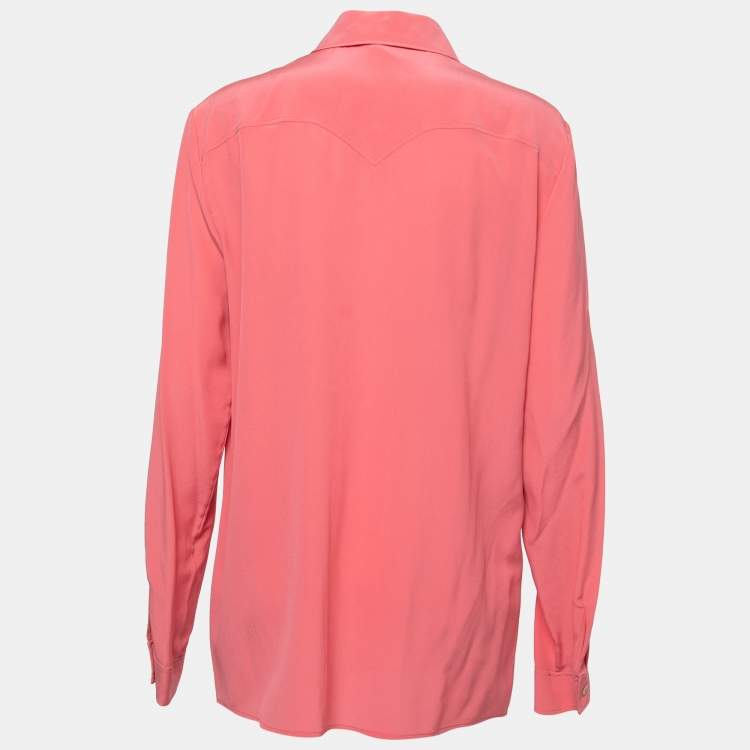 Pre Owned Gucci Pink Silk-Satin Pleated Long Sleeve Shirt L